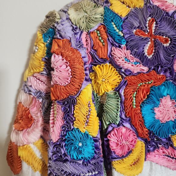 Precious Moments vintage 100% silk ribbon and beaded blazer woman's size M / L - Picture 12 of 16